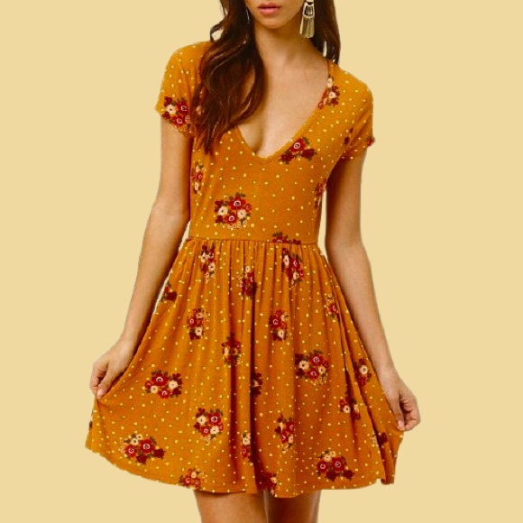 Forever 21 Burnt Orange Floral Polka Dot Dress - Picture 4 of 8